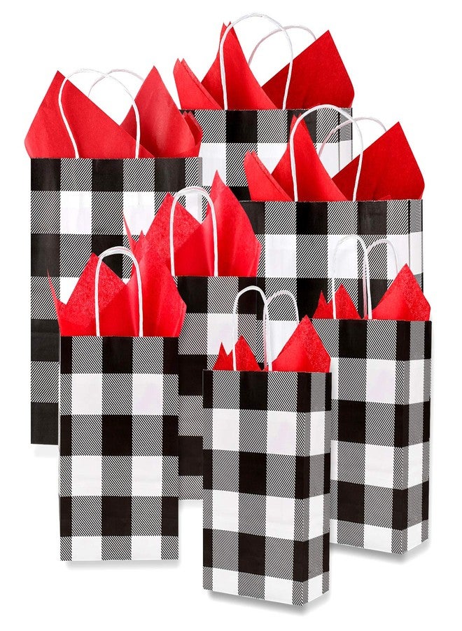 Whaline 24 Pack Christmas Buffalo Plaid Bags with 24 Sheets 20 x 20 Red Tissue Paper, White and Black Kraft Paper Bags Gift Wrapping Set for Holiday Party, Wedding and Gift Giving - Image 1